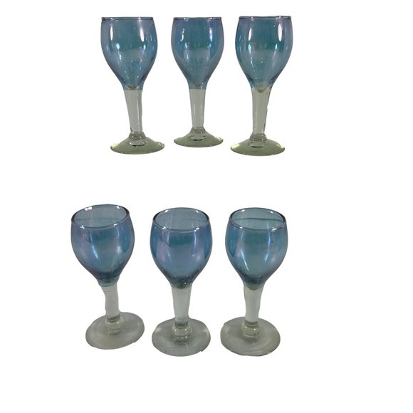 Liqueur 6 Glasses Blue Port Wine Barware Sherry Unbranded 1.5 oz Cordial Shots - Picture 1 of 8
